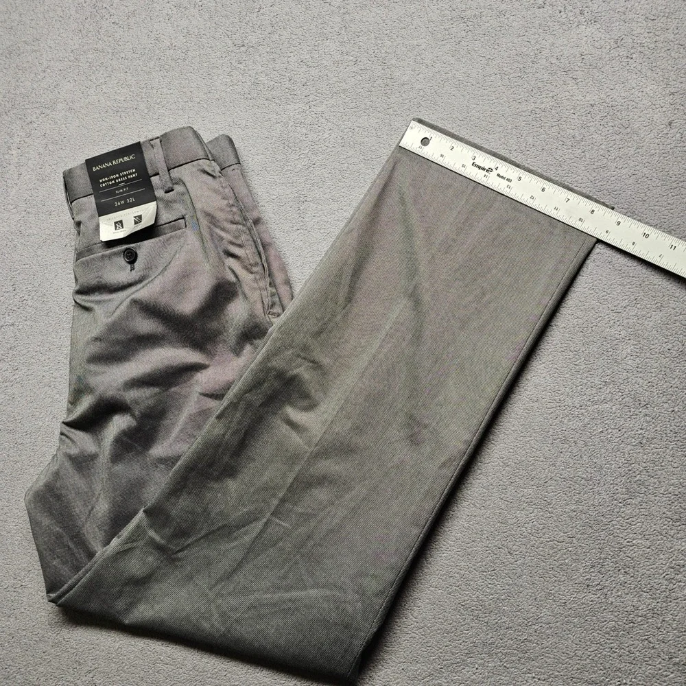 NWT Banana Republic Mens Slim Fit Gray Non-Iron Stretch Cotton Dress Pants 36x32